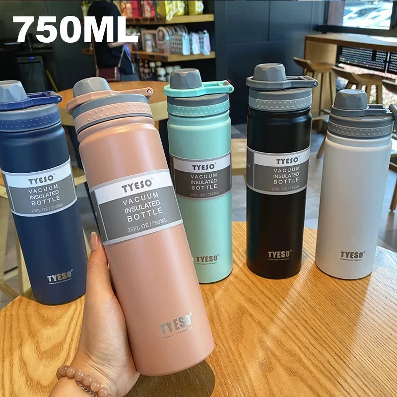 Frasco de vácuo em aço inoxidável Garrafa de água isolada Copo de viagem para crianças Caneca de café Tyeso Thermos 750ml