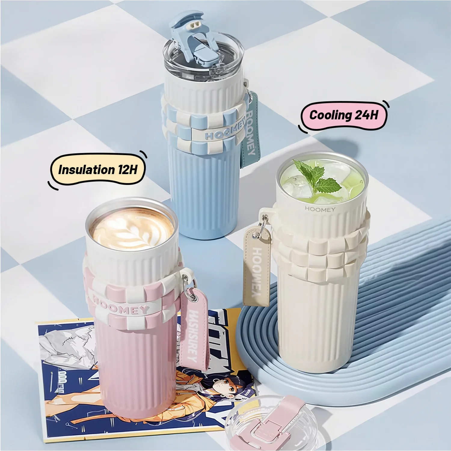 

1PCS 22oz Insulated Tumbler With Handle Lid And Straw | Iced Coffee Cup Reusable Stainless Steel Water Bottle Travel Mug | Gifts