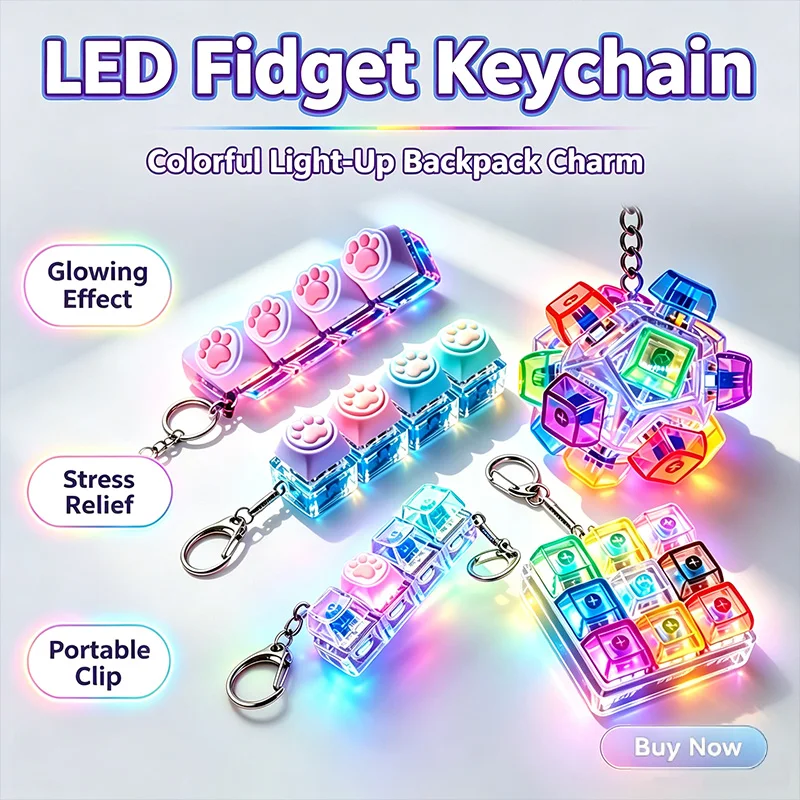 2026 HOT Sales Multi-Style LED Light-Up Keycap Keychain Clicker Fidget Toy Stress Relief Portable Desk Accessory for Adults