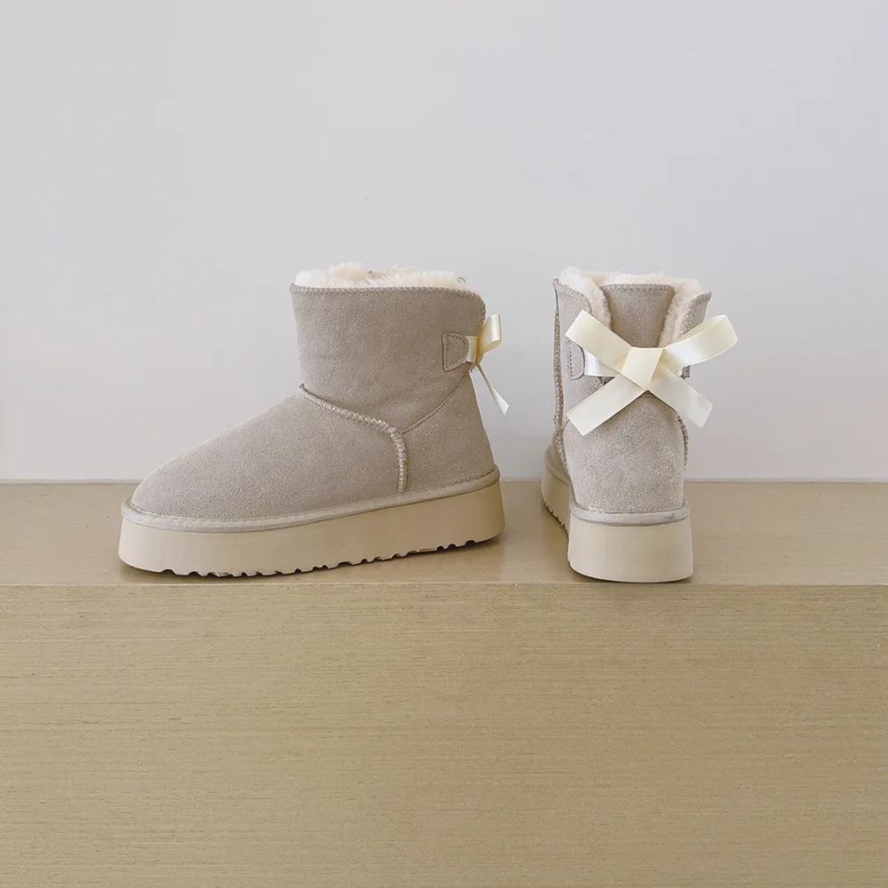 2026 Plateau-Schneestiefel für Damen in Übergrößen, mit dickem Fleece, dicken Baumwollschuhen und Banddekorationen, Damen-Baumwollstiefel – Detail 13