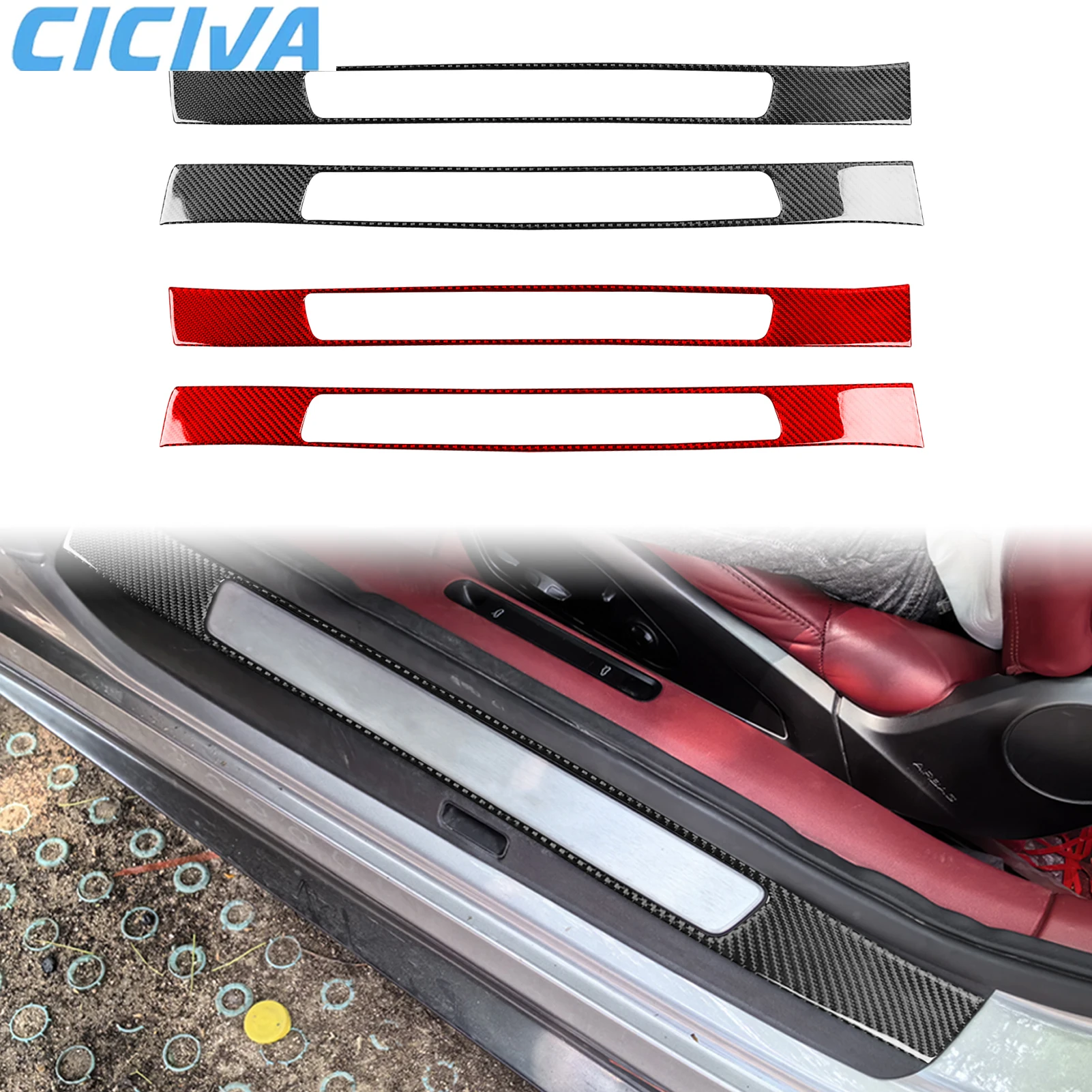 

For Porsche 992 911 2019-2024 Carbon Fiber Door Sill Threshold Bar Frame Car Accessories Interior Soft Cover Tuning Sticker Trim