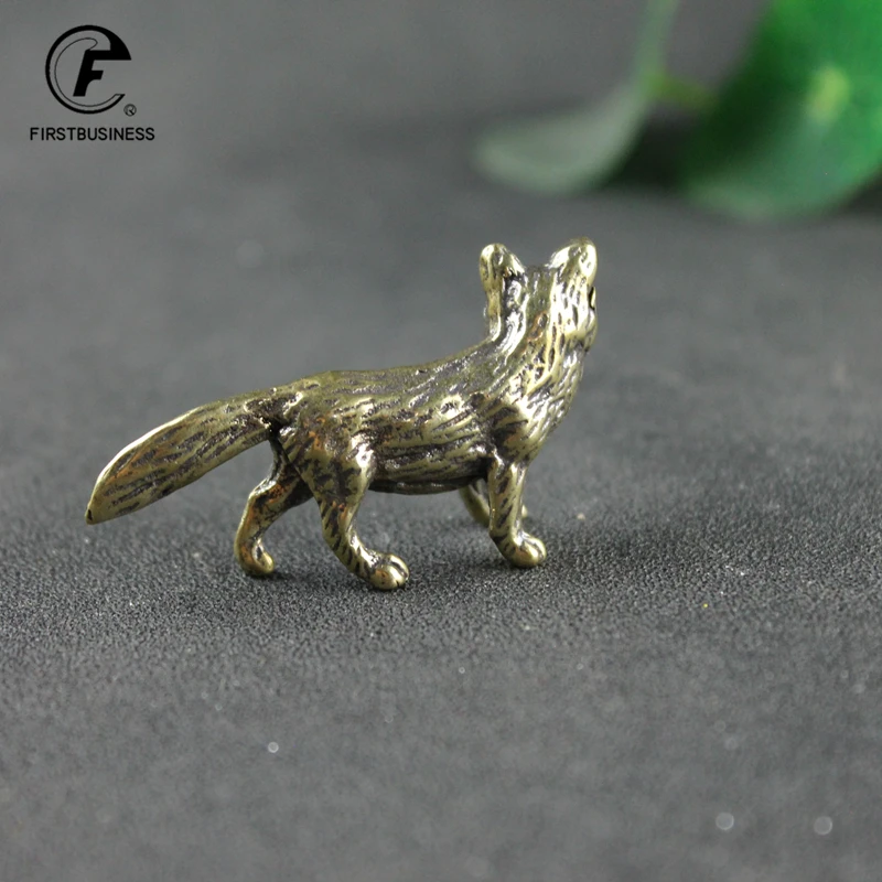 Solid Brass Fox Figurines Miniatures Desk Ornaments Tea Pet Crafts Retro Small Animal Statue Children Toy Gifts Home Decorations