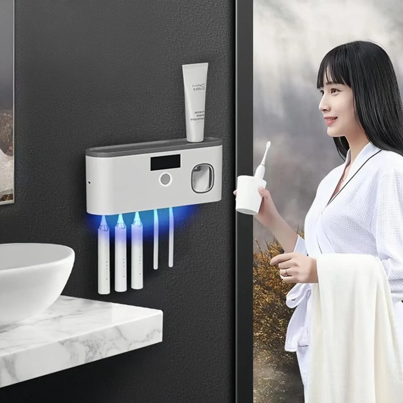 Intelligent UV Toothbrush Holder Household Toothbrush Sterilization and Disinfection Shelf Wall-mounted Toothpaste Extruder