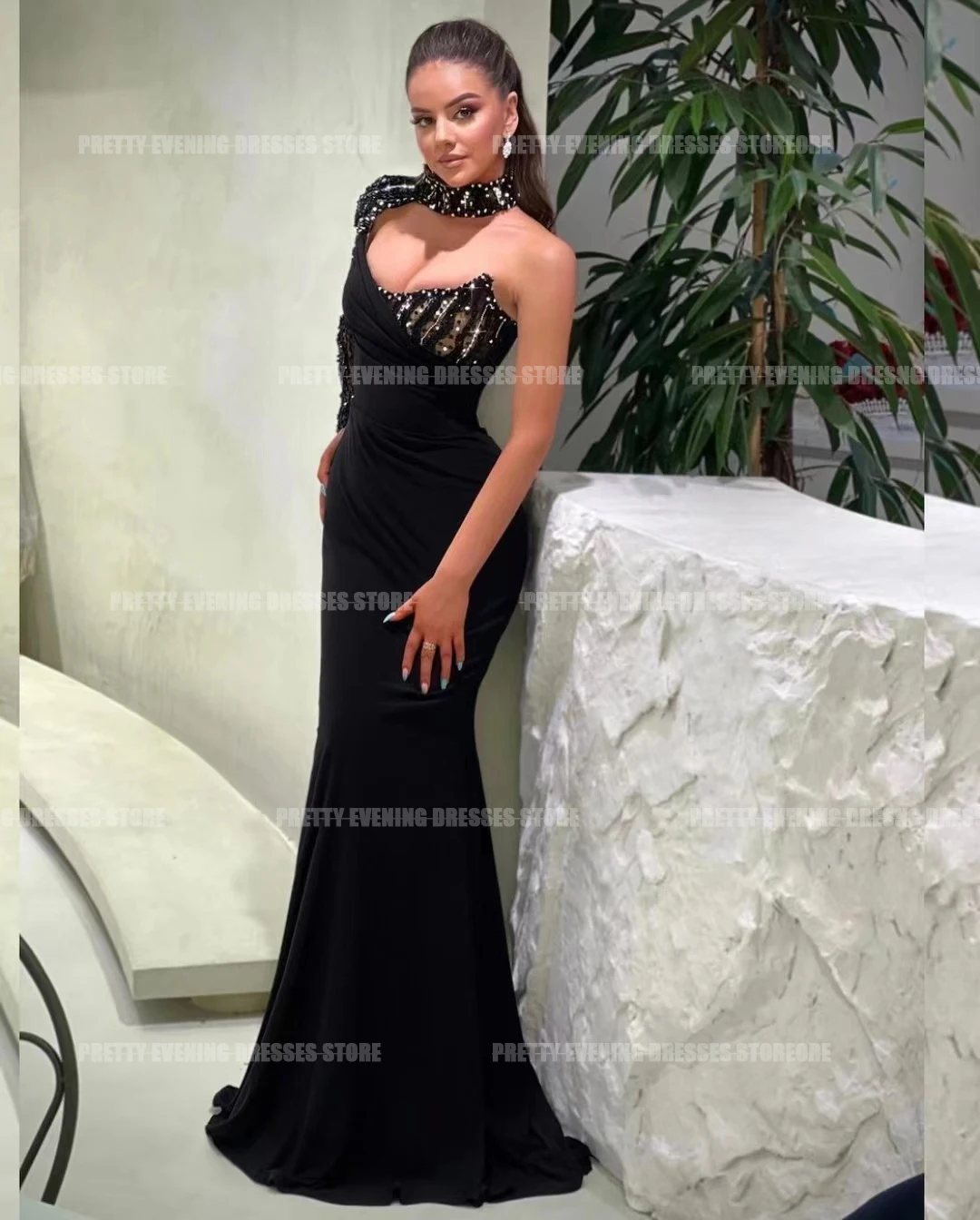 Simple Black 2024 Evening Dresses Mermaid Sexy One Shoulder Sweetheart Princess Prom Growns Formal Satin Fashion Party Vestidos