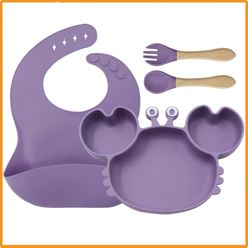 

4PCS/Children's silicone tableware set/plates/bibs/forks spoons/ Children's Dishes Feeding Accessories