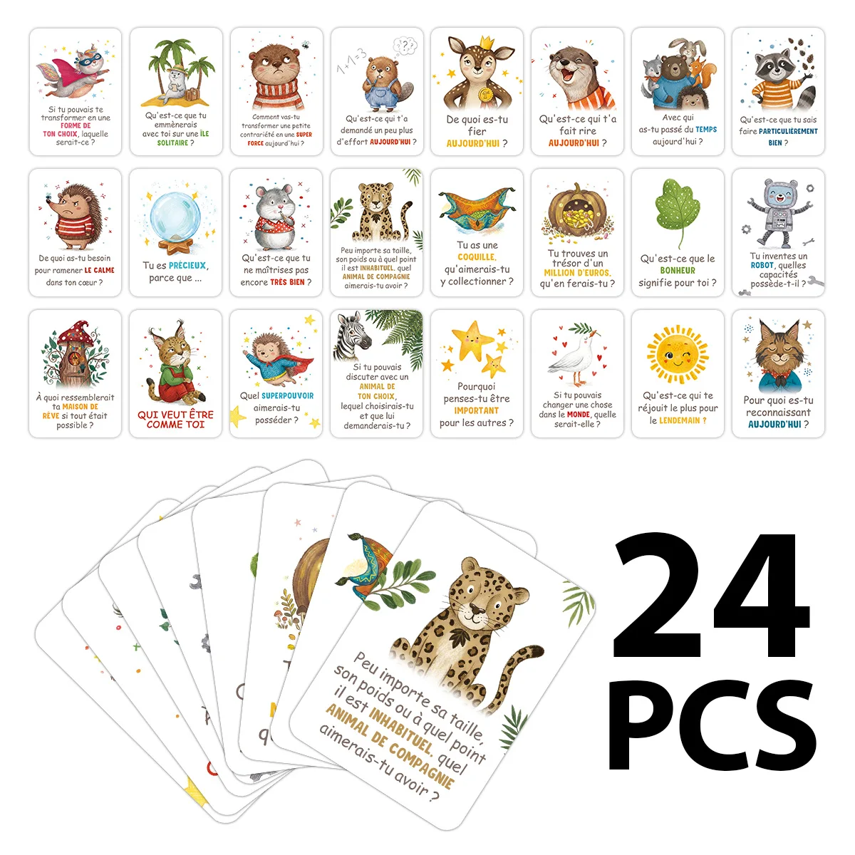 24pcs French Language Interactive Question Cards For Children,Engaging Conversation Card For Family Bonding,Classroom Discussion
