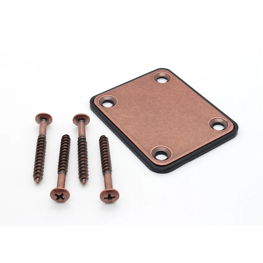 Electric Bass Guitar Neck Plate Neck Joint Plate with Screws -Relic And Copper Red