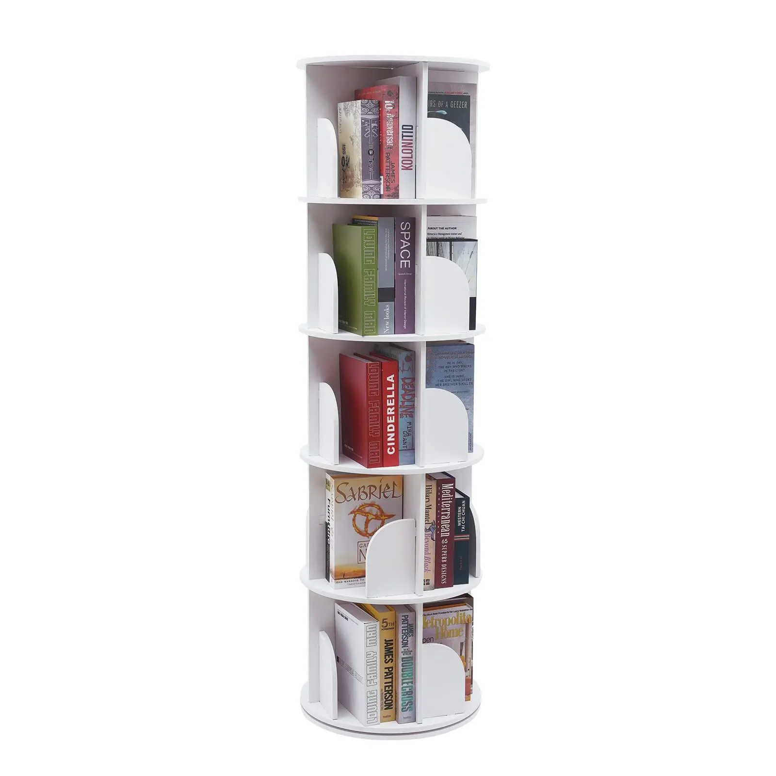 

5 Tier Rotating Bookshelf Tower 360 Display Floor Standing Bookcase Spinning Round Bookshelf, Circular Book Shelf Rotating Organ