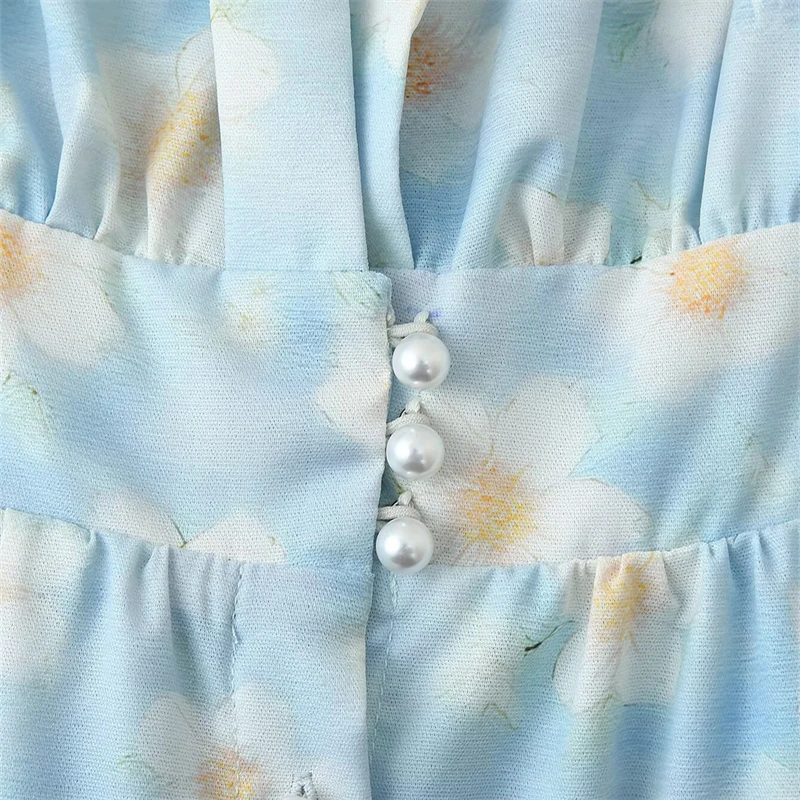 Keanketian outono novo estilo de férias feminino único breasted manga comprida em camadas com decote em v vestido de impressão floral saia longa