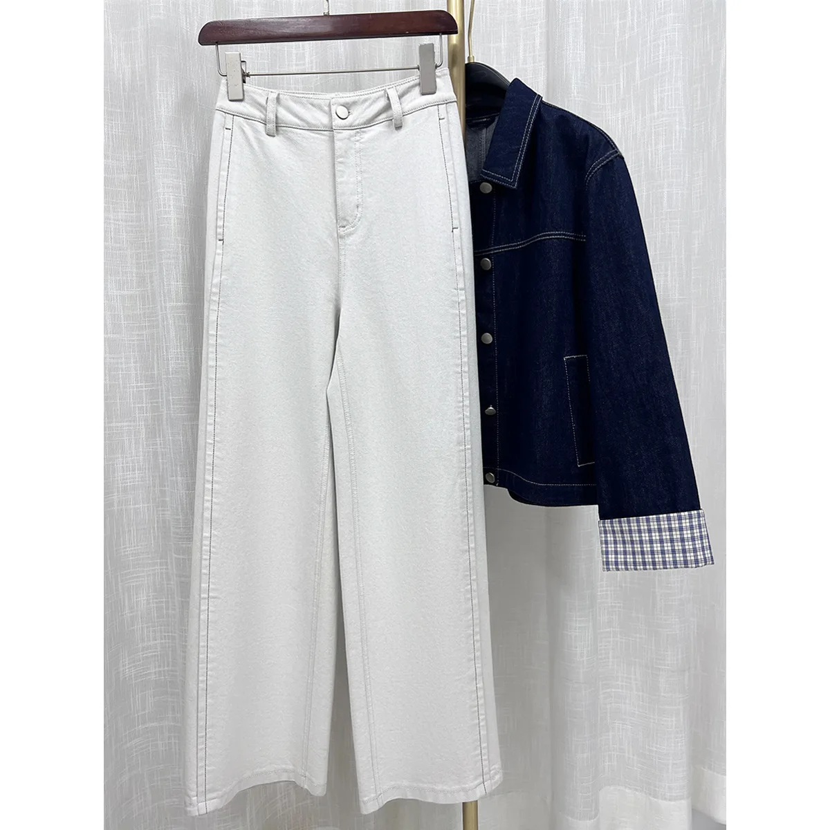 

Женские джинсы с широкими штанинами, повседневные, с высокой талией, прямые, из денима, модные, белые, осенняя новинка