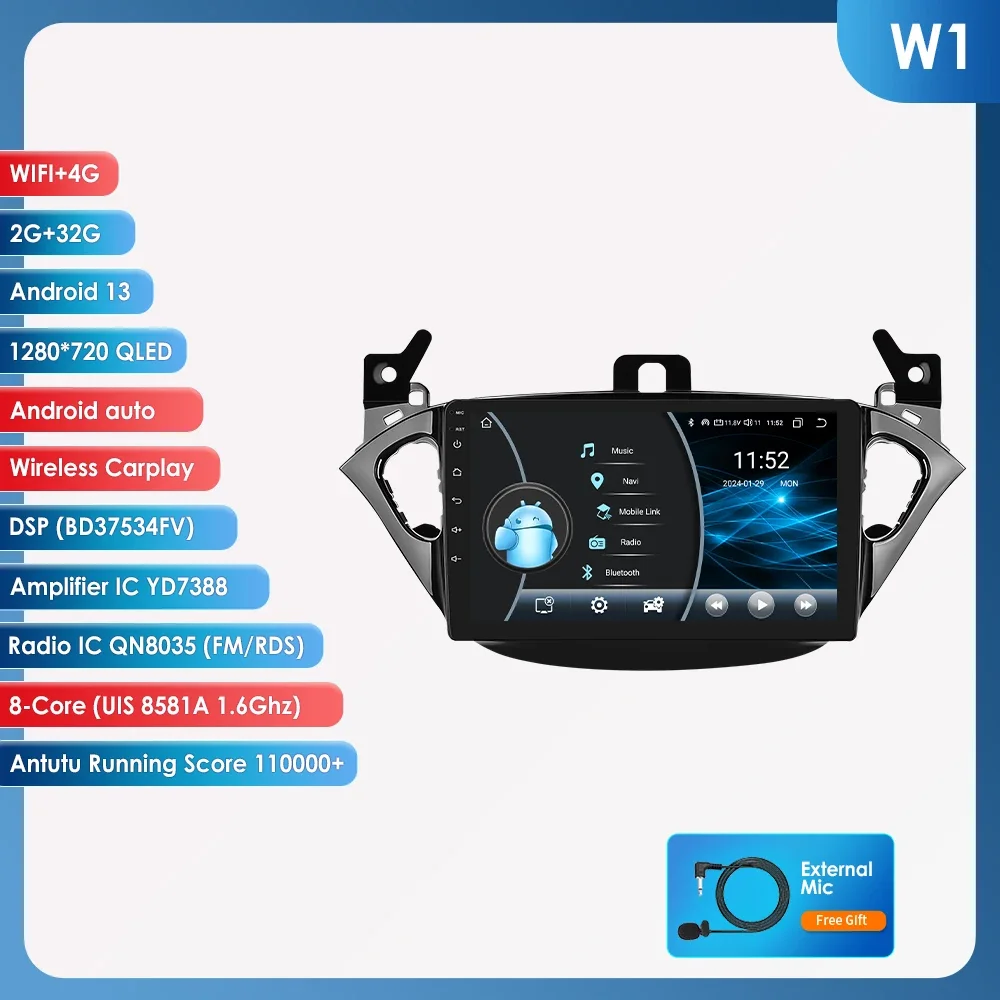 9 "Algpo 2Din Android14 Autoradio voor Opel Adam Corsa E Snapdragon 6115 4G BT Auto CarPlay GPS navigatie DSP RDS SWC 360 ° CAM