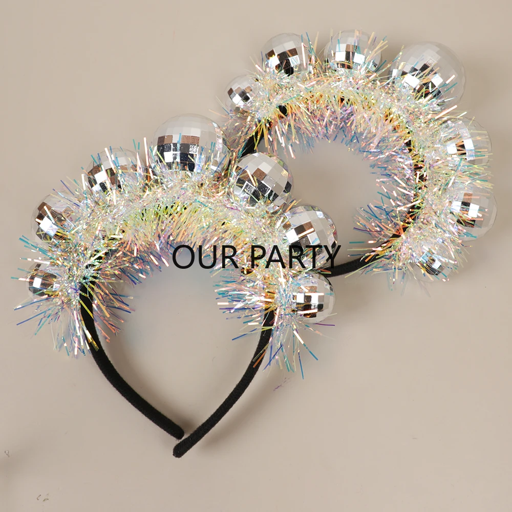 1Pcs 70s Mirror Disco Ball Headband Bachelorette Hair Hoops for 80s Music Disco Theme Birthday Wedding Bride To Be Party Decor