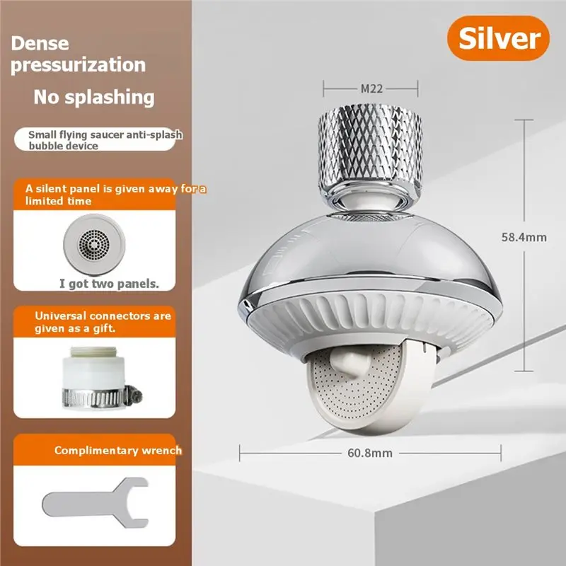 ABWR-Kitchen Faucet Head Replacement Mini UFO-Shaped Wide Rinse Area Anti-Splash 360° Rotatable Sink Faucet Aerator