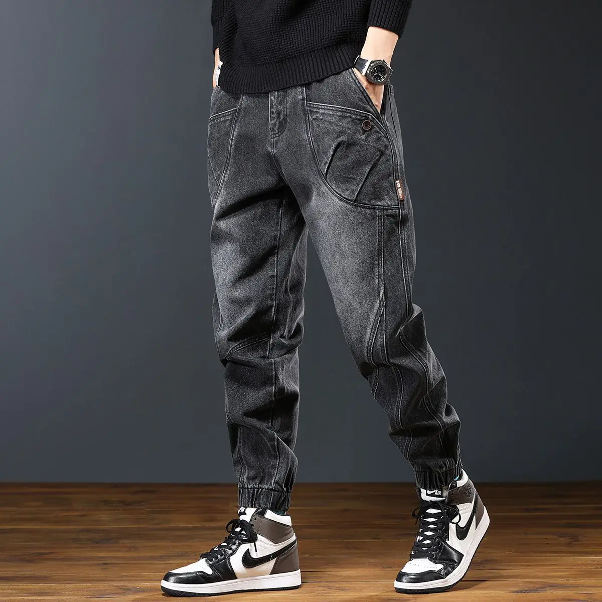 Fashion Luxury 2026 Retro Heavy Tooling Jeans Men's Autumn New High-end Versatile Tied Feet Harlan Designer Men's Baggy Pants
