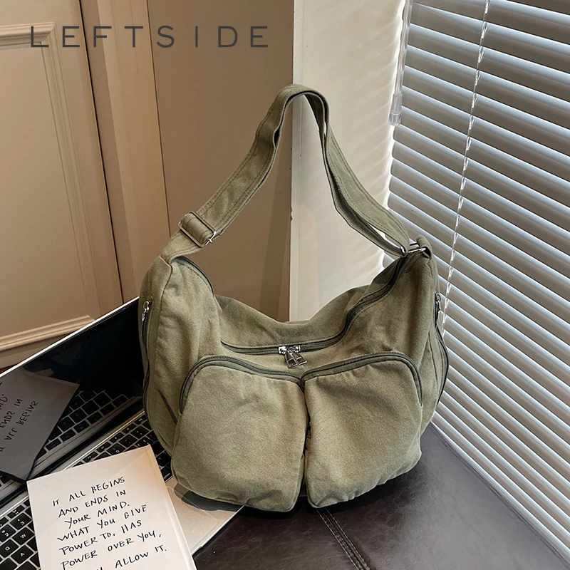 

Women's large capacity Canvas Multi-pocket Shoulder Bag Casual Practical Aesthetic Daily Commute Crossbody Bag 2026 Handbags