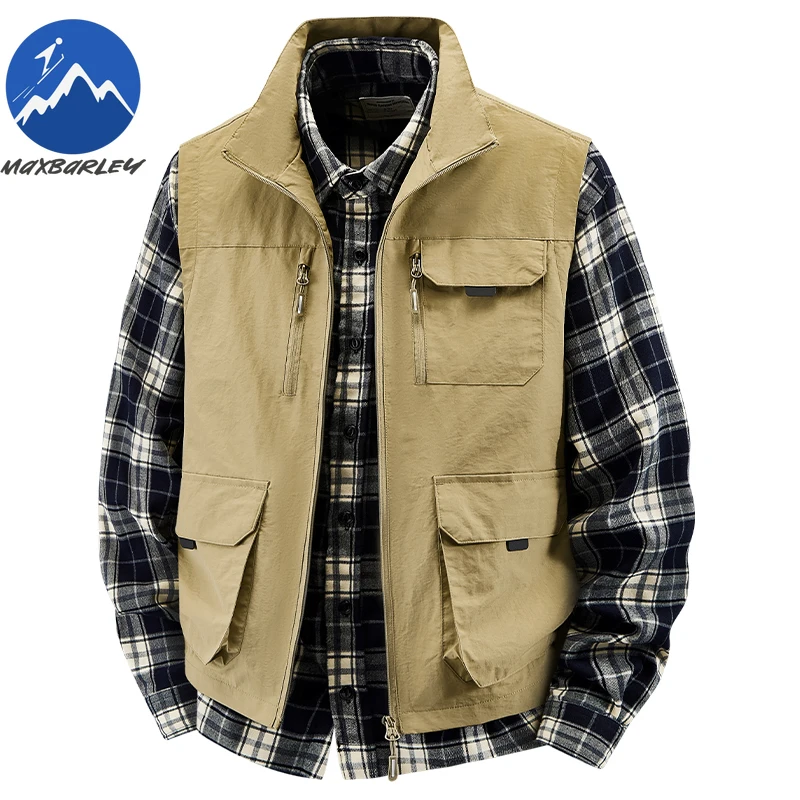 

Maxbarley 2026 Casual Fishing Vest Men Autumn Outdoor Multi-pocket Sleeveless Work Jacket Retro Windproof Photographer Tool Vest