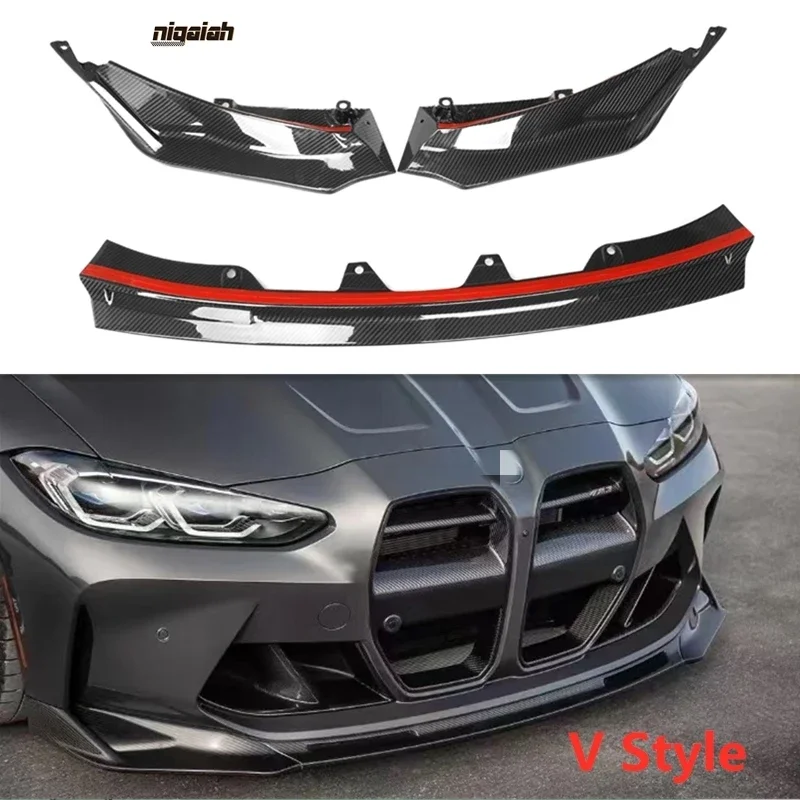 V Style Dry Carbon Fiber Front Bumper Splitters Lip For BMW M3 G80 M4 G82 G83 Front Lip 2021 Up