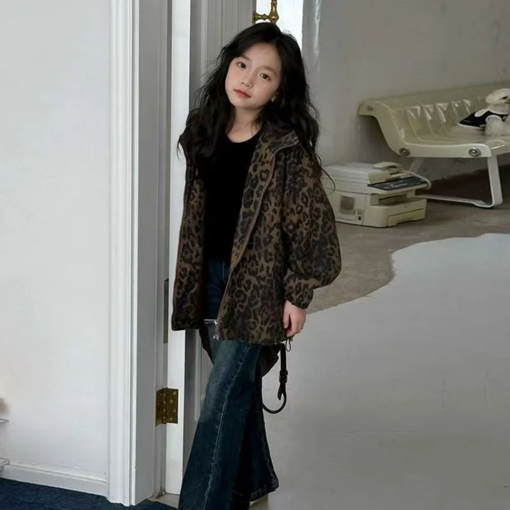 

Girls' Autumn Leopard Coat Spring And Autumn 2025 New Style Children's Stylish Zipper Jacket 110-170CM
