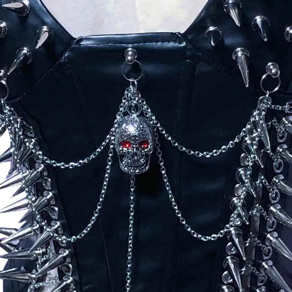 Goth Tops Rave Festival Bra with Spikes Boho Women's Gothic Tank Punk Rock Star Y2K T-shirt Grunge Scene Spiked Emo Clothing