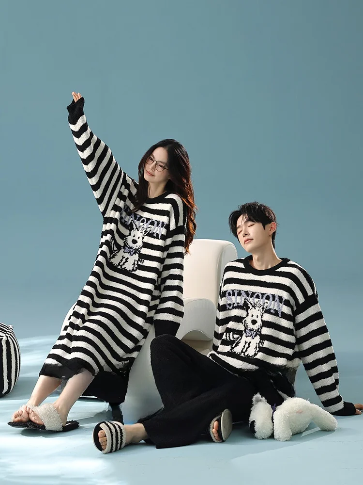 coppie-spwear-inverno-di-grandi-dimensioni-f-velluto-a-righe-set-per-cani-camicia-da-notte-da-donna-taglie-forti-abbigliamento-per-la-casa-vestibilita-ampia