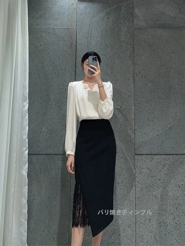 

Elegant V-Neck Long Sleeve Acetate Shirt for Women Commute Style OL Collar Rose Print Fashionable Business Casual Shirt