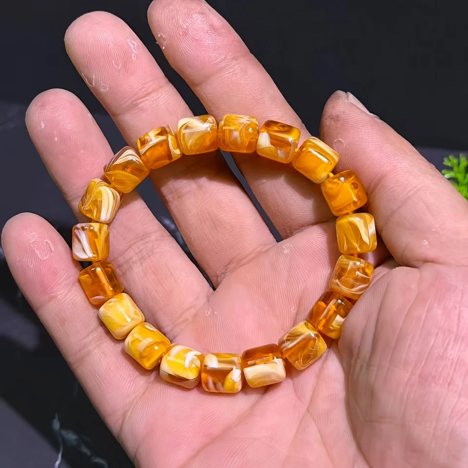 New beeswax bracelet, flower ber chicken oil yellow straight cut bucket beads amber bracelet women's model