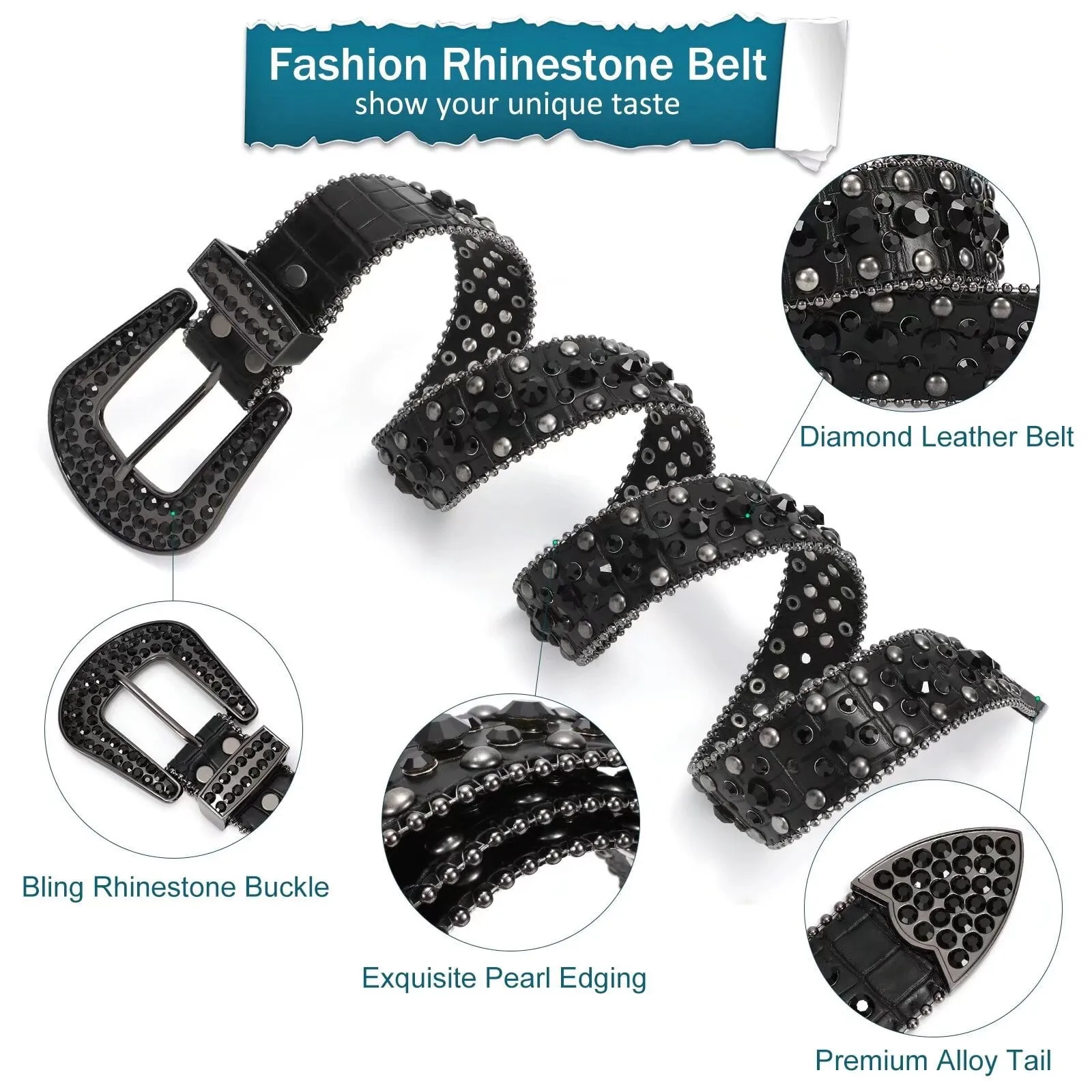 المرأة حجر الراين حزام غربي للجينز بلينغ رصع الجلود راعية البقر أحزمة رعاة البقر BB حزام الماس الخصر