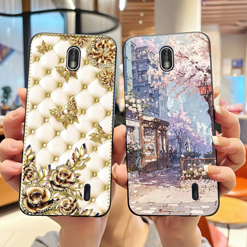 Funda negra para Nokia 1 INS, funda trasera suave a prueba de golpes para Nokia 1 Plus, funda protectora de gel con patrón de crisantemo a prueba de golpes
