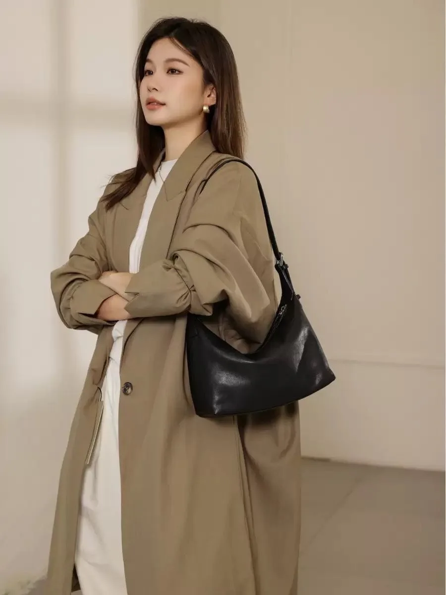 

High-End Vegetable-Tanned Cowhide Hobo Genuine Leather Women's Bag Large Capaci Underarm Crossbody Bag Ladies Versatile Sin...