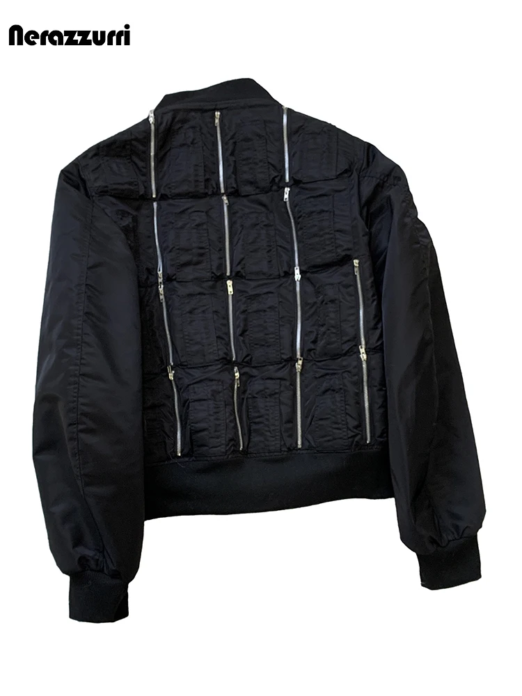 

Lautaro Autumn Winter Black Short Thickened Warm Bomber Jacket Men Many Zippers Luxury Designer Heavy Industry Menswear Clothing