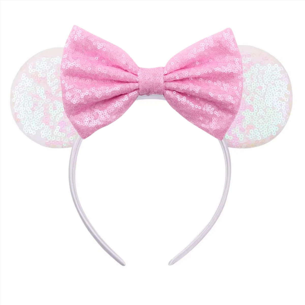 9.5 CM New Cute  White Headband Glitter Mouse Ears Sequins Hair Bow For Girls Festival Women Party Hairband Kids Hair Accessorie