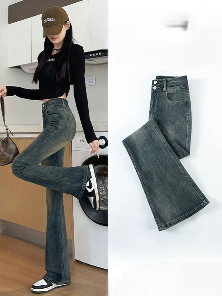 

Bootcut Jeans Woman Vintage Y2K Sequin Items Buttons Destroyed Beach Vaquero Pantalon Bright Lines Rolled Candy Detail Line Vibe