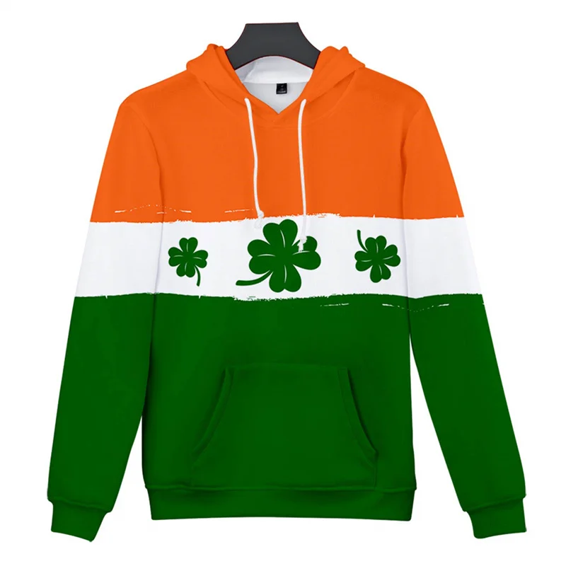 

St. Patrick's Day Sweatshirt For Men 3D Printed Clover Hoodie Street Spring Loose Long Sleeve Hoodies Women Kids Pullovers Tops