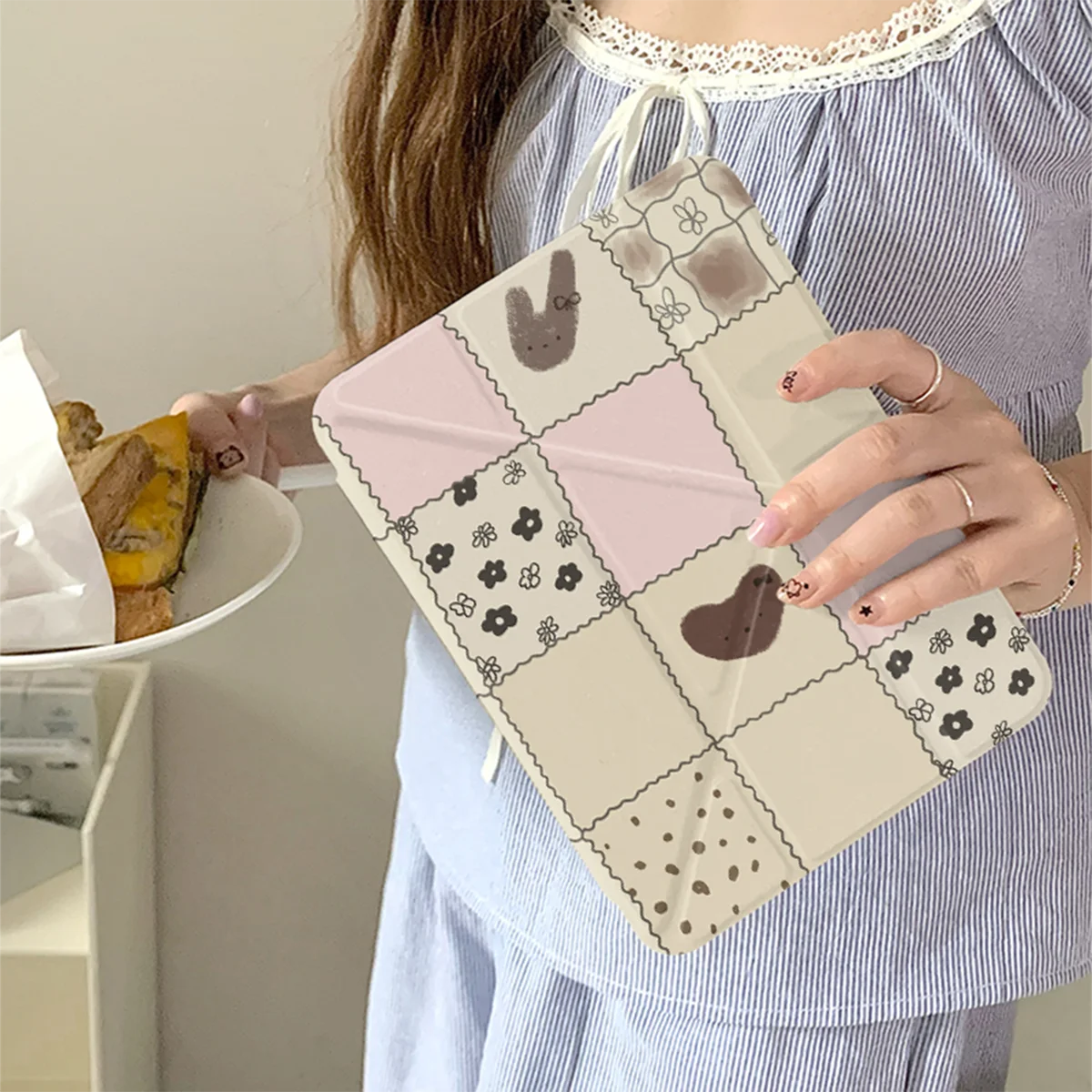 Grid Bear Pattern New Tablet Case For iPad Pro 11 12.9in 13 M4 9.7 10.2 5/6th 7/8/9 10 11th MINI 6 7 Air 1 2 5 6 7 Case