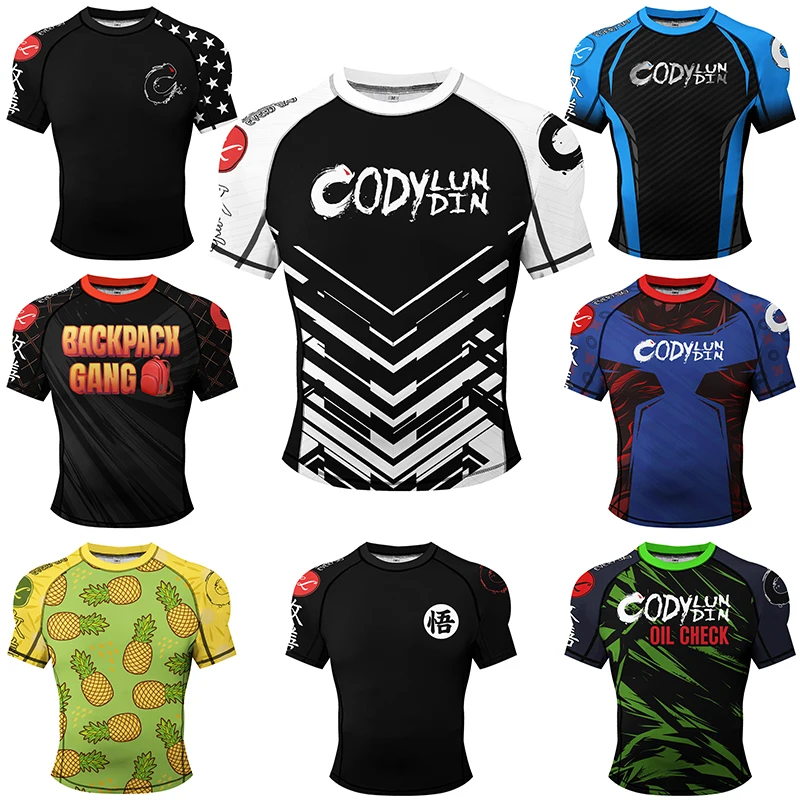 New Mma Bjj Rash Guard Custom Short Sleeve T-shirt Gym Fitness Fight MMA Boxing Compression Rashguard Jiu Jitsu T-Shirts for Men