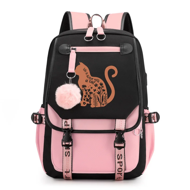 Funny Cat Harajuku Backpack Casual Outdoor Large Capacity Backpack Men Women High Quality USB Zipper Backpacks