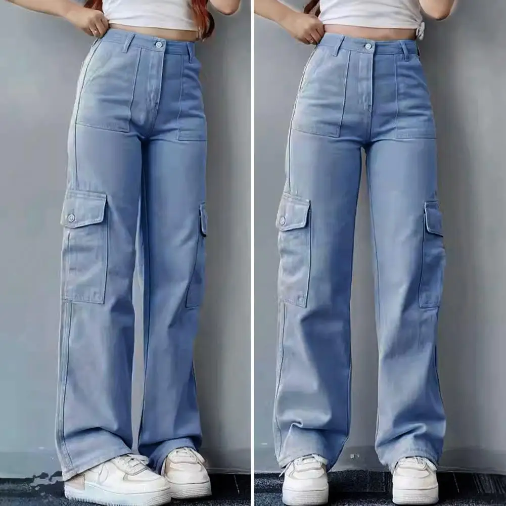 

Women's Pants Fashion Spring New High Waist Pocket Design Cargo Pants Casual Loose Fit Active Solid Color Long Pants