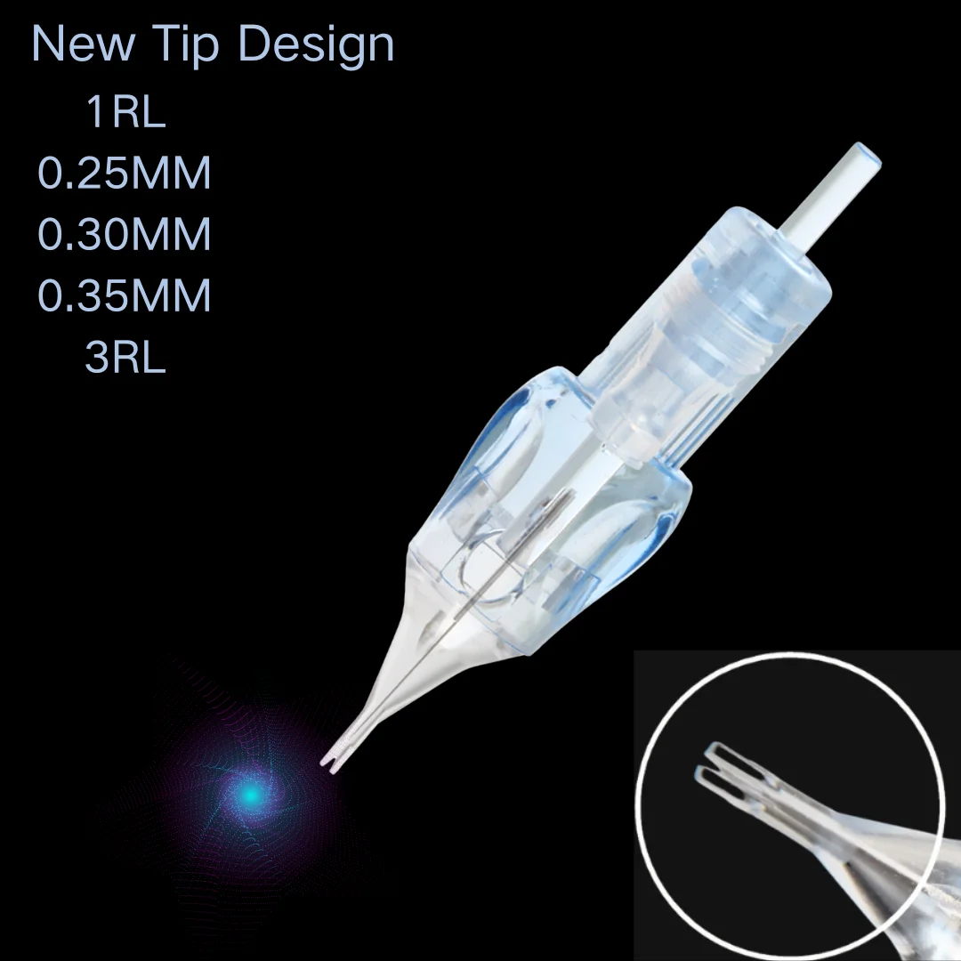 

No Drip Tips pmu Tattoo Cartridge Needles 1RL 0.3mm Round Liner Long Tape Permanent Makeup Eyebrows Eyeliners Lip Microblading