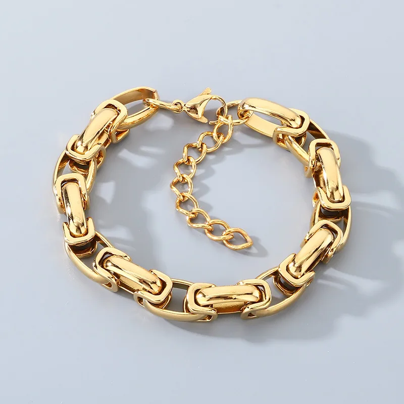 Trendy Loop Chain Bracelet - Hipster Style 10mm Elliptical Emperor Knot Byzantine Chains Stainless Steel Jewelry For Mens 8.26in