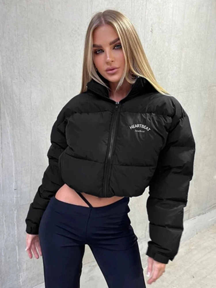 Sisterlinda Women Short Jacket Cotton Thick Drawstring Parkas Zipper Winter Bubble Warm Coat Ladies Top Casual Street Outfit2021