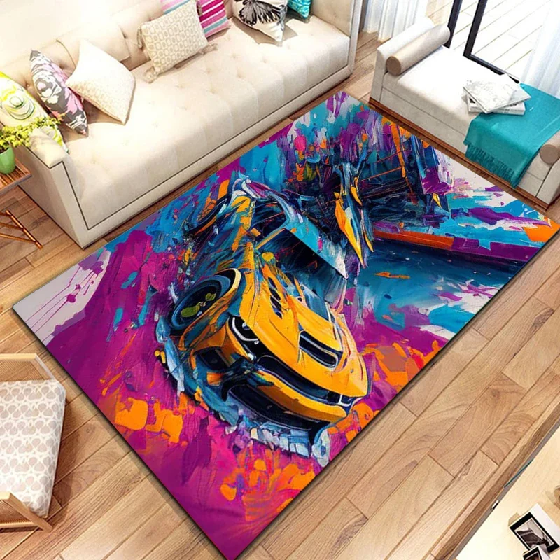 Alfombra con diseño de coche de carreras, alfombra fresca F1 para dormitorio y sala de estar, alfombrillas para el suelo de la cocina, decoración