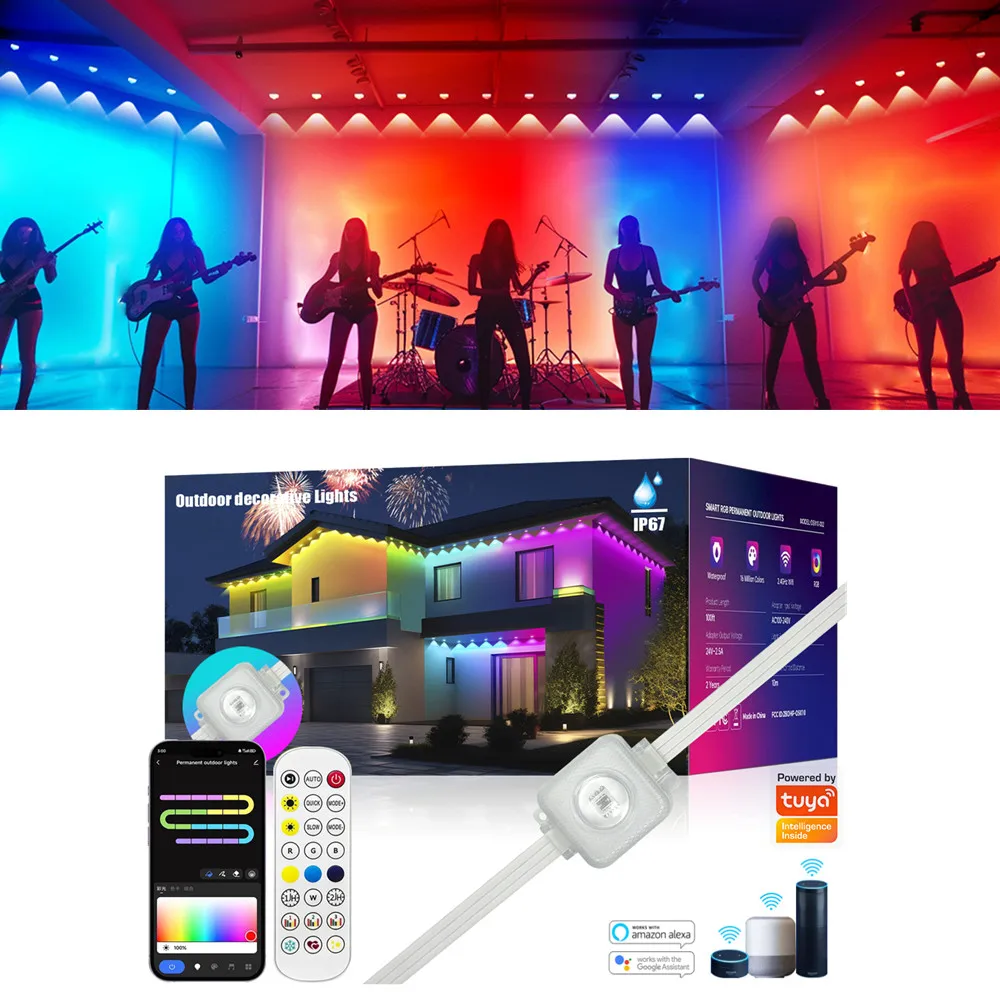 

Smart Outdoor Lights with 30 LED Lights, Waterproof Outdoor String Lights with Remote, RGB Eaves Lights for Eaves, Party Decor