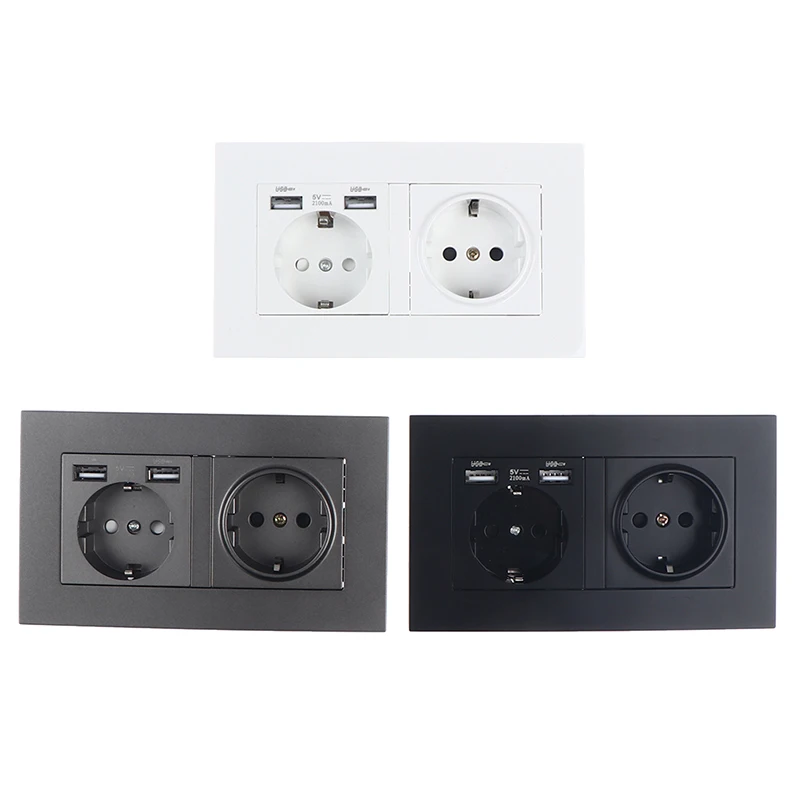 Prise de courant murale standard UE, panneau, prise multiple, 2 ports USB, 16A