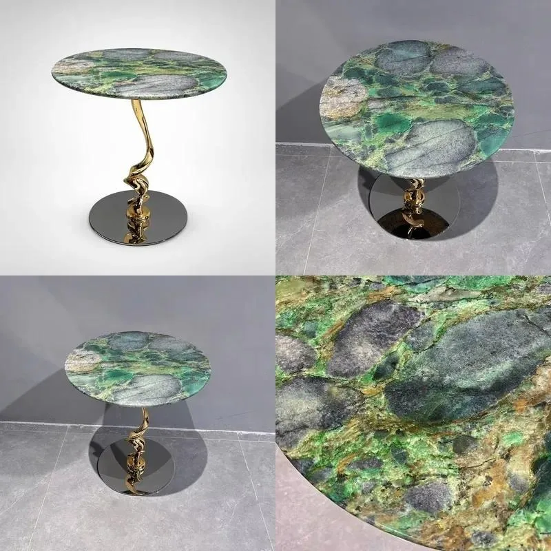 Green Natural Platinum Diamond Luxury Stone Side Table Modern Simple Light Luxury Villa Coffee Table