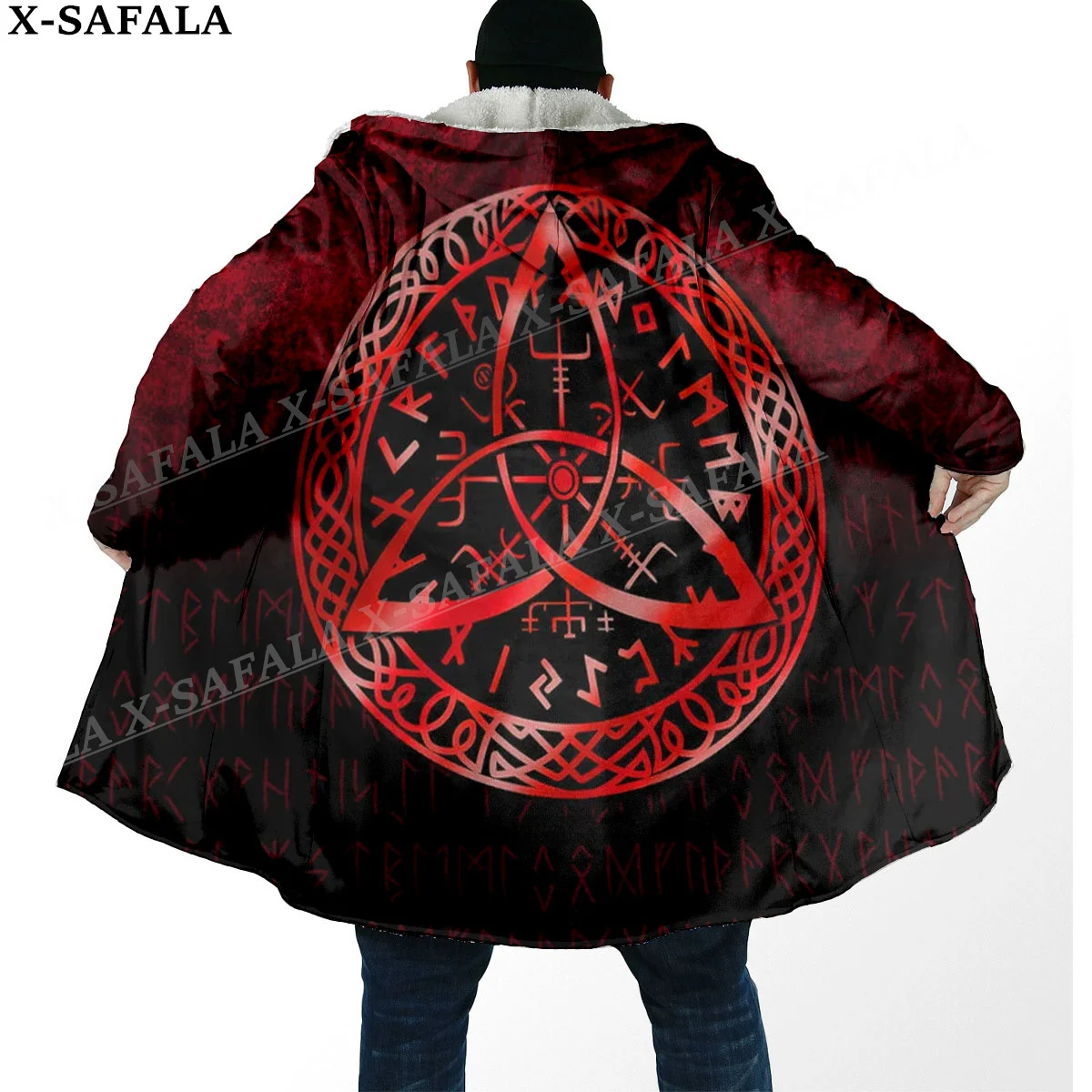 Norse Mythology Vegvisir Viking Symbol Thick Warm Hooded Cloak Men Overcoat Coat Windproof Fleece Cape Robe Hooded Blanket-27