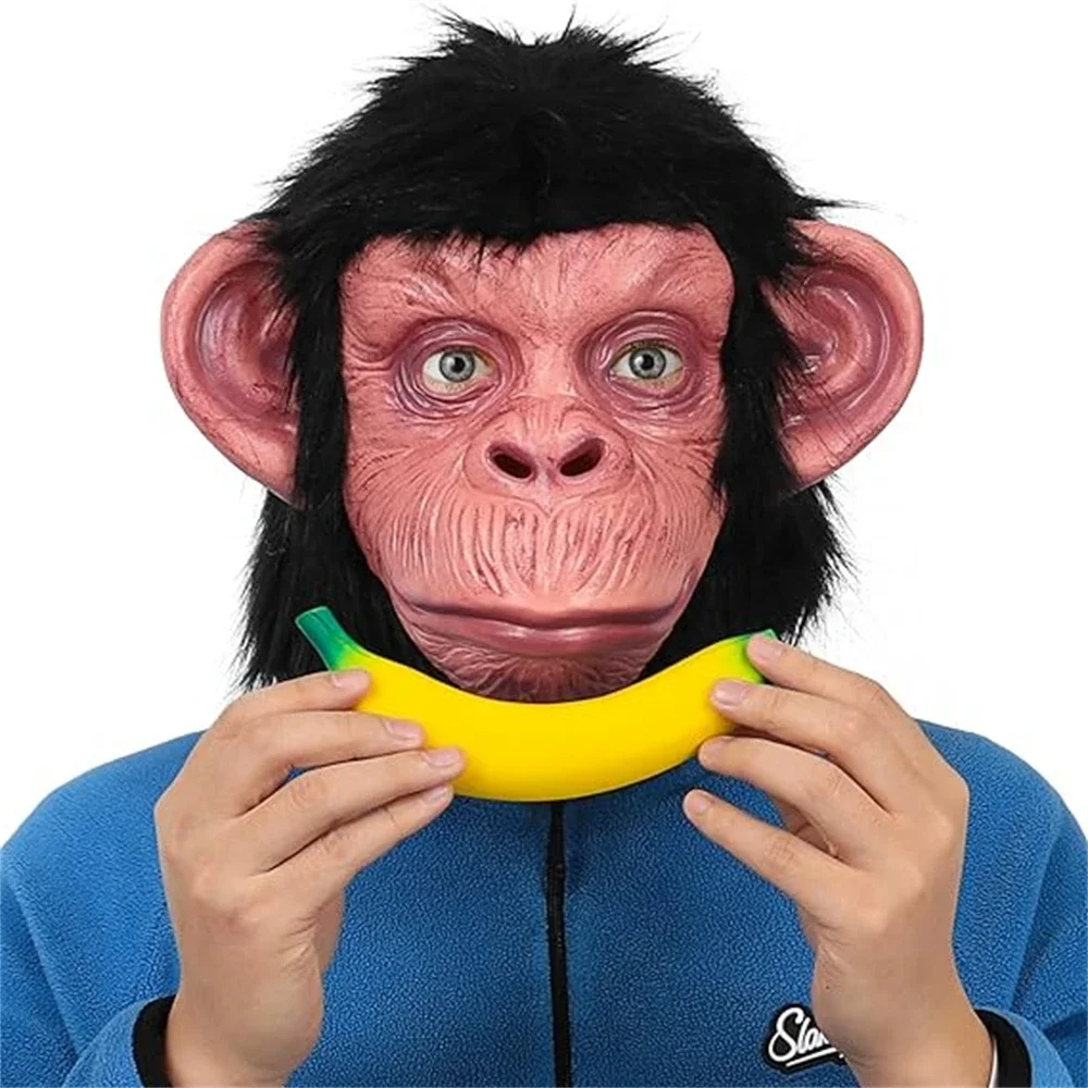 

Funny Monkey Mask Latex Full Head Animal Orangutan Mask Halloween Costume Party Realistic Animal Monkey Mask Prank Head Cover