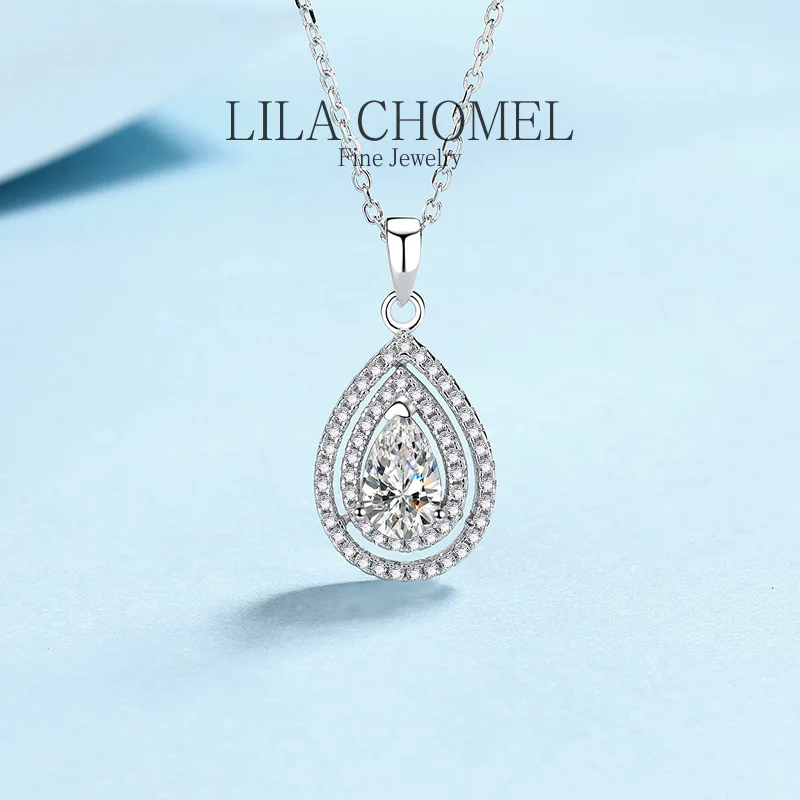 Hollow Design PT950 Platinum Sparkly Water Drop Pendants 1 CT Real Moissanite D color Diamond Necklaces for Women Wedding party