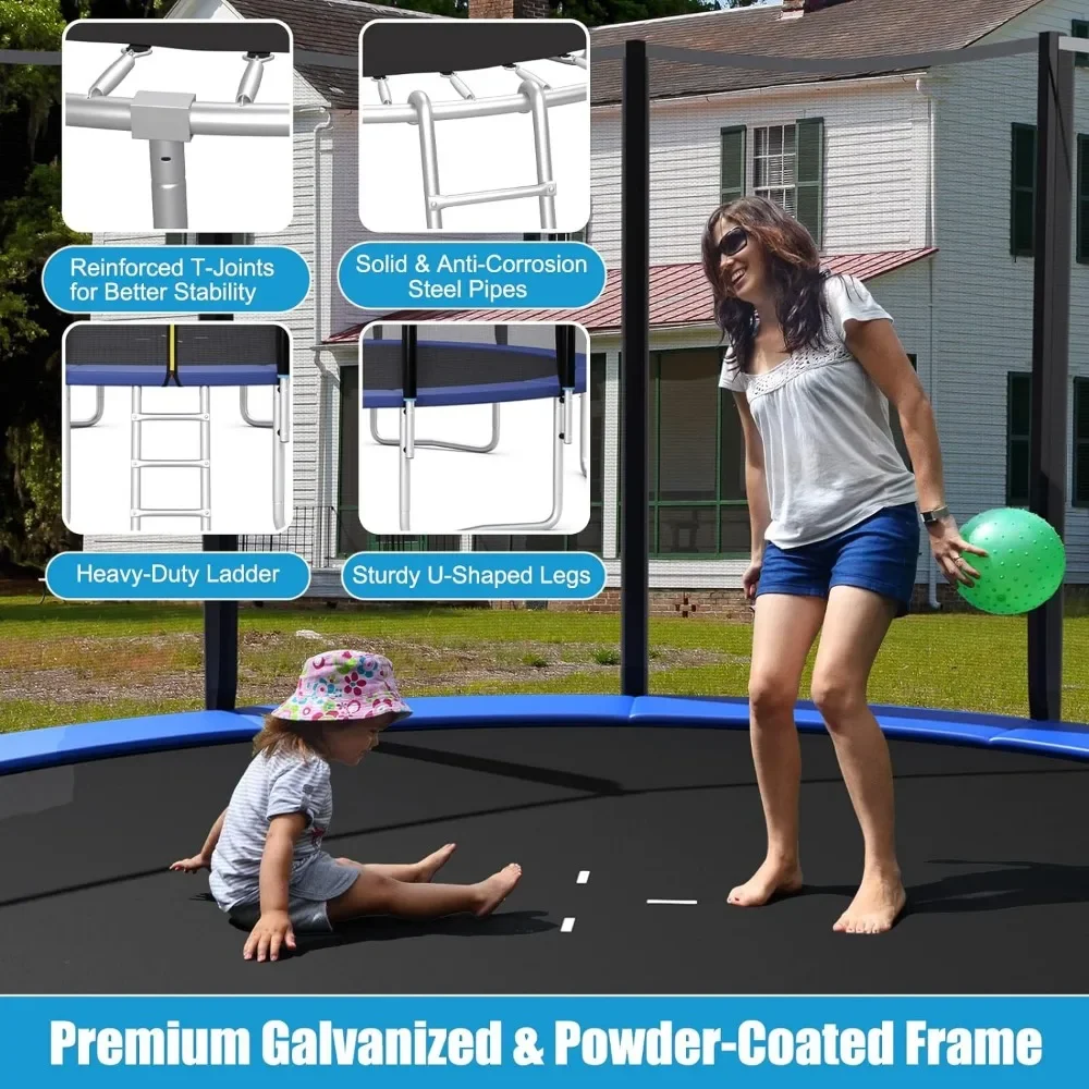 16Ft Trampoline with Net, Thickness Steel Pipes Wear-Resistant All Weather Outdoor Large Recreational Trampoline with Ladder