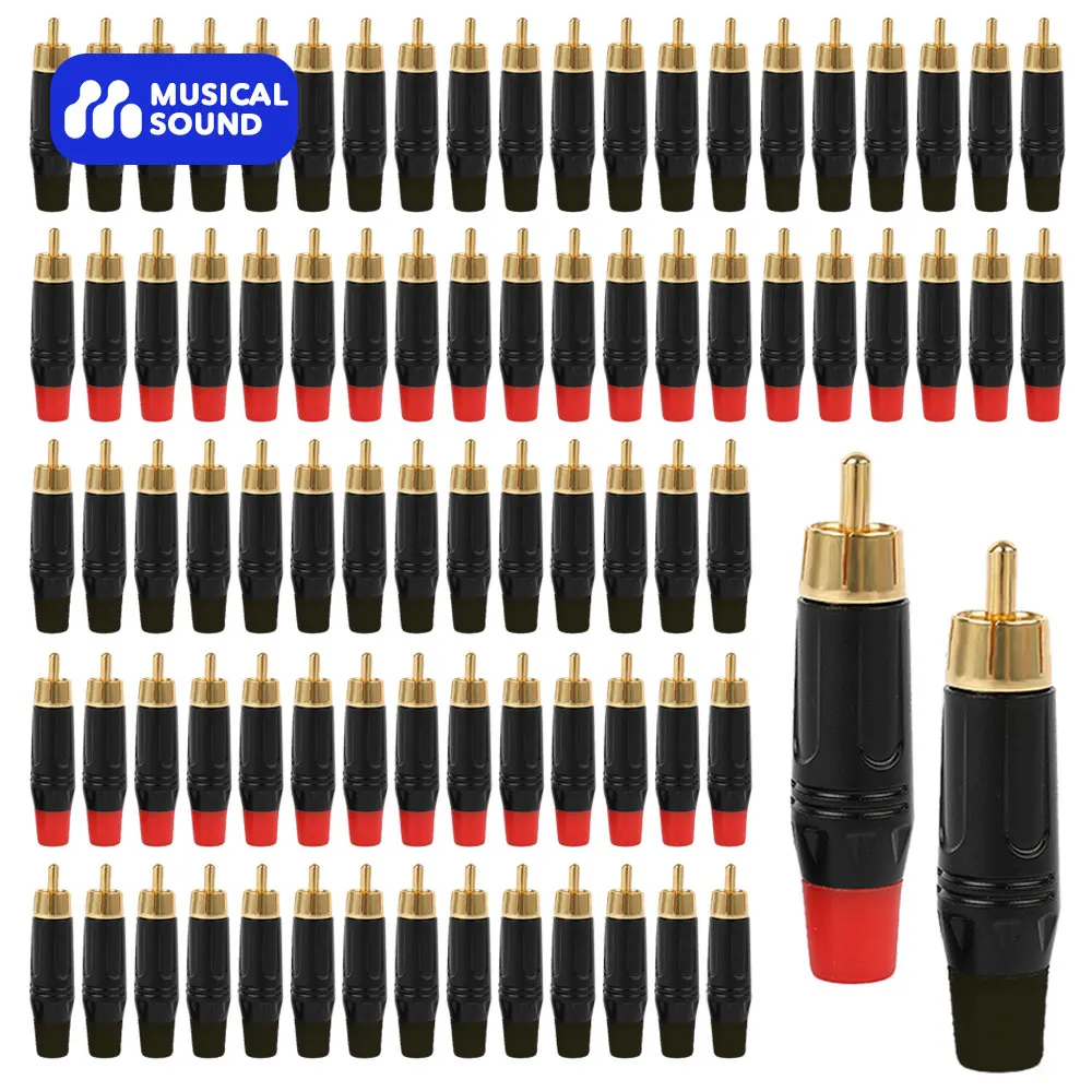 Musical Sound 50 Pieces RCA Plug Coaxial Cable Audio Adapter Audio Phono Gold Plated Solder 24K Gold Speaker RCA Connectors