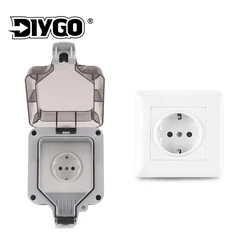 IP66 Outdoor Socket Wall Plug with Waterproof Box EU Standard German Style 250V16A Power Supply  Switch Socket for Home& Garden